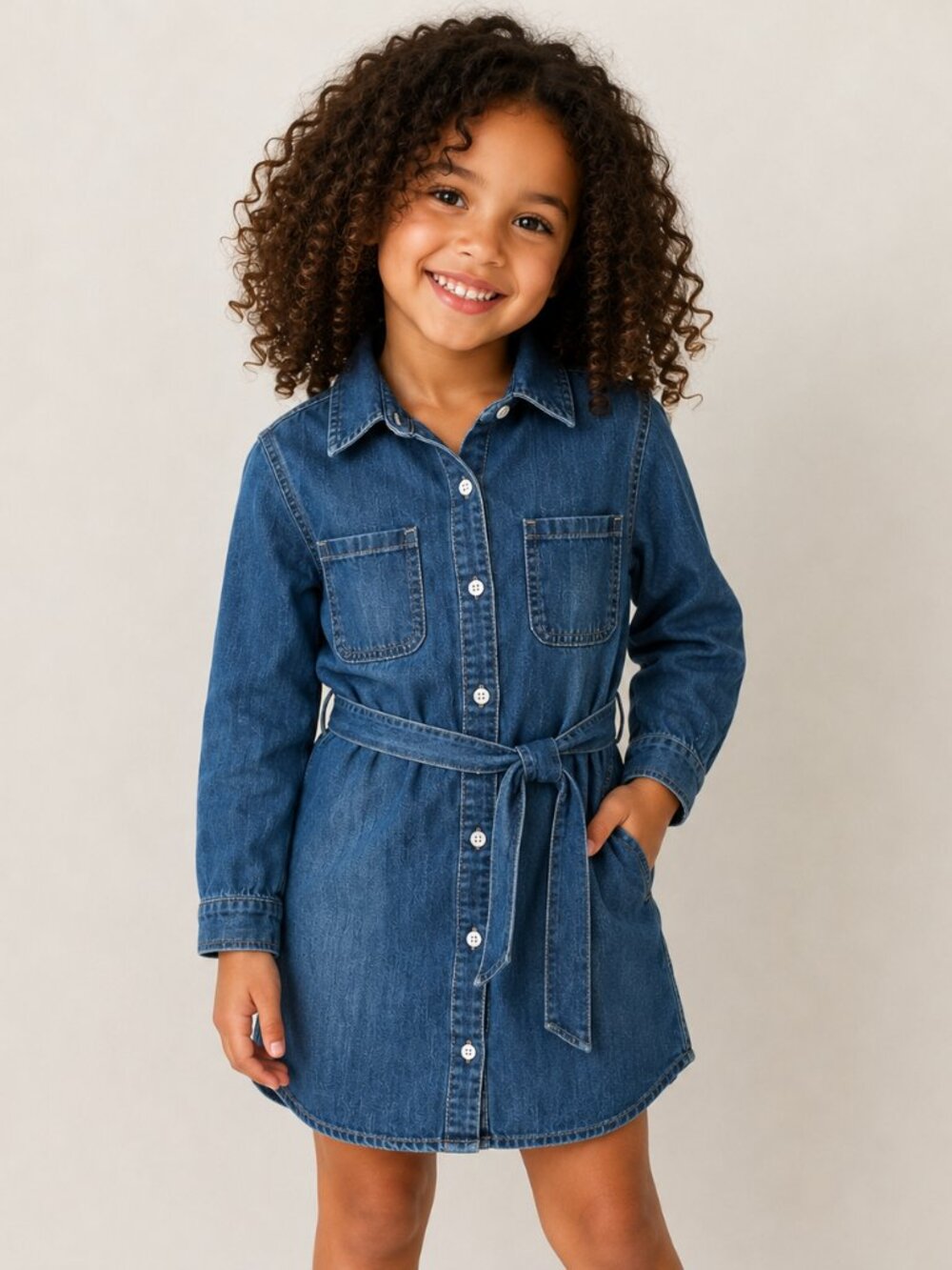 Gap Long Sleeve Belted Denim Dress Girls Sz 10/12